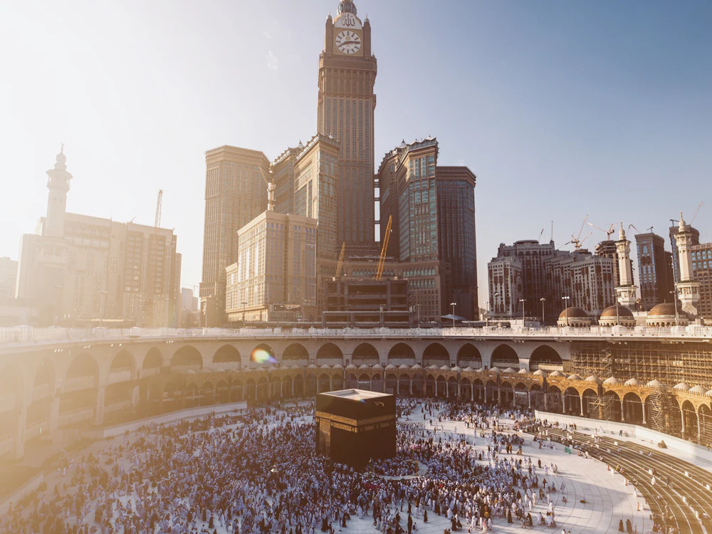 Pilgrims performing Tawaf around the Kaaba at Masjid al-Haram